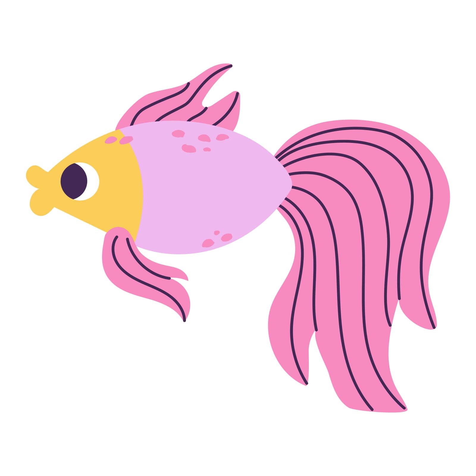 Isolated cartoon marine goldfish with spots in hand drawn flat style on white background.