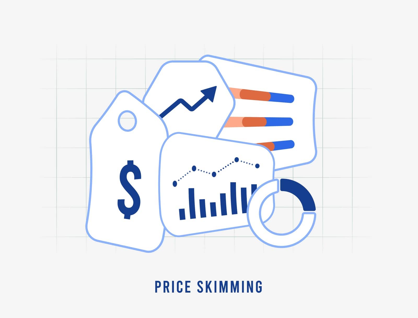 Price Skimming strategy concept. High initial product price, gradual reduction. Vector illustration
