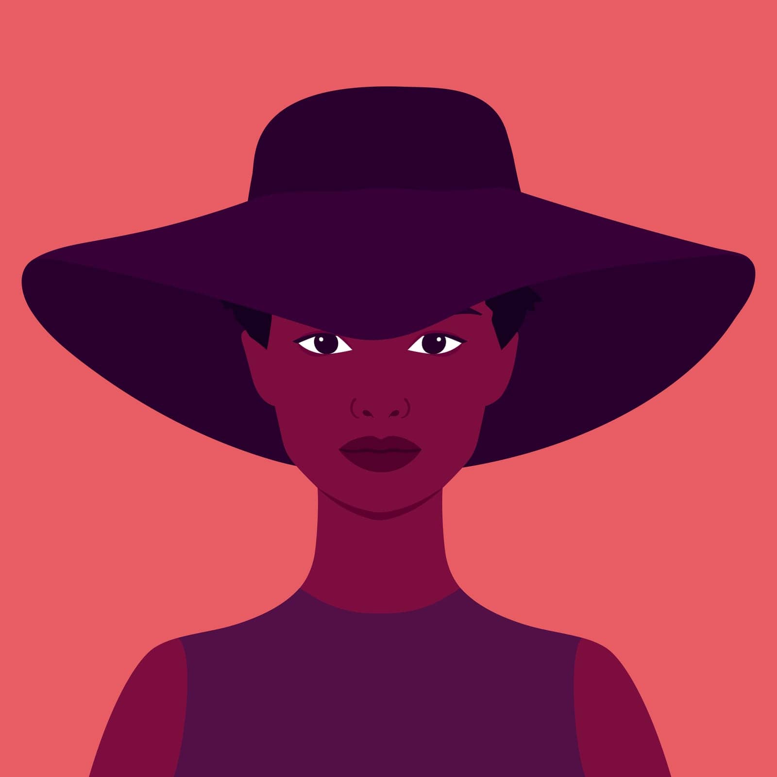 Young African woman in a hat. Abstract elegant woman. Vector illustration
