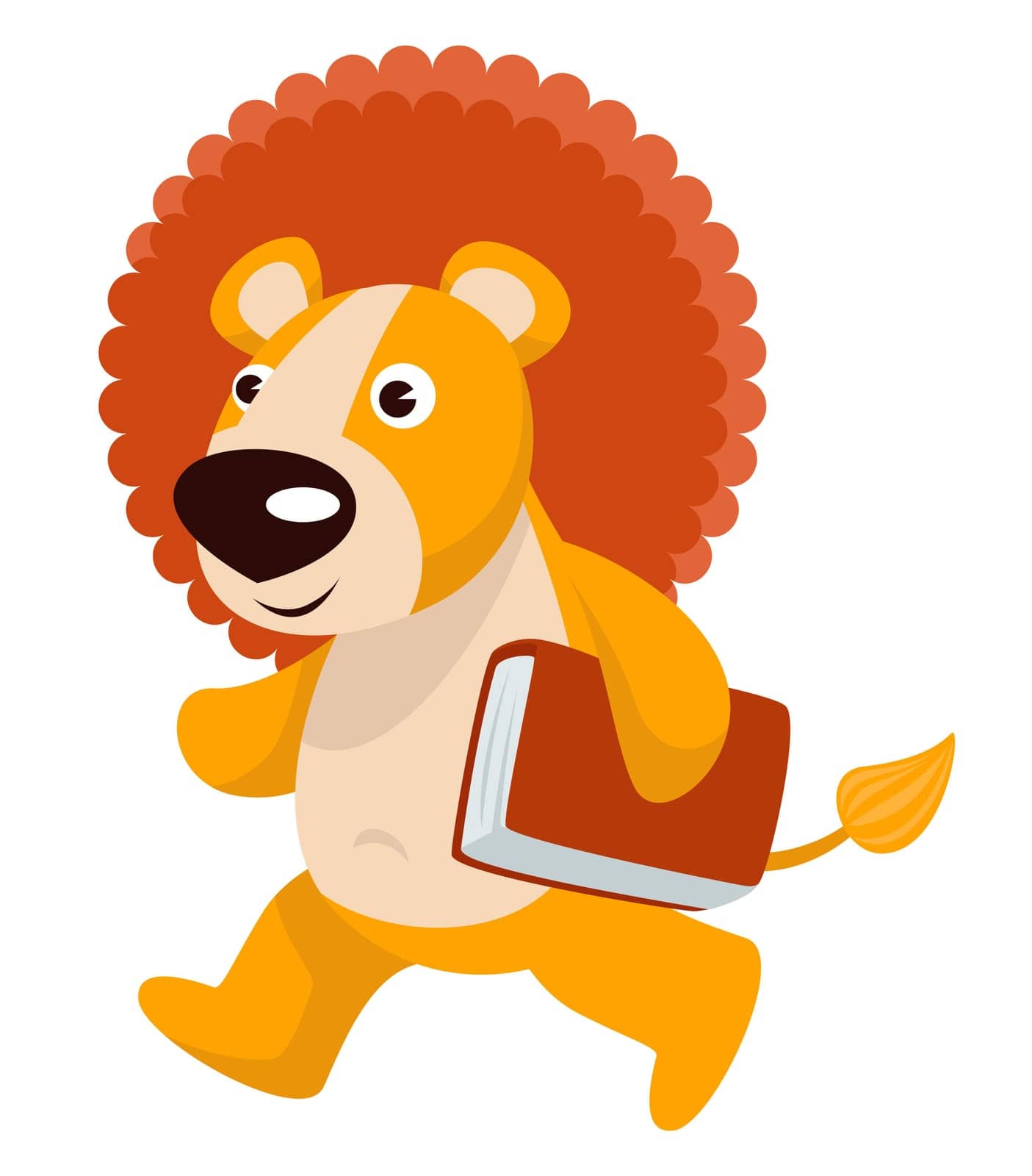 Small clever lion carrying book, isolated animal character walking to school. Studying and education, knowledge obtaining and learning subjects. Literature and disciplines, vector in flat style