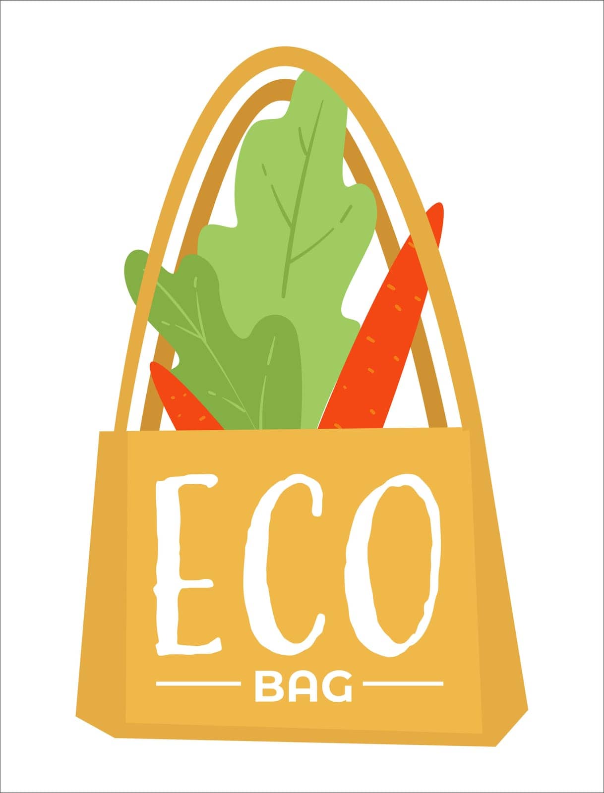 Ecologically friendly bag for products and shopping, isolated icon of canvas tote filled with carrots and leaves. Handbag accessory with handles, environment care zero waste, vector in flat style