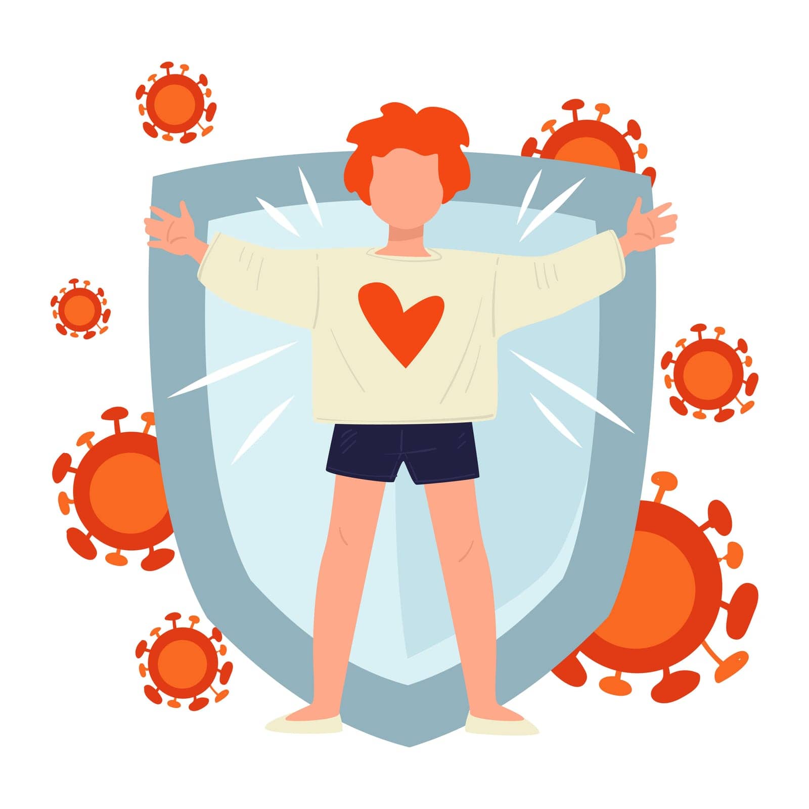 Woman protected by shield, isolated icon of personage with strong immune system protecting from coronavirus. Covid19 recovery or treatment, healthcare and defense or organism, vector in flat style