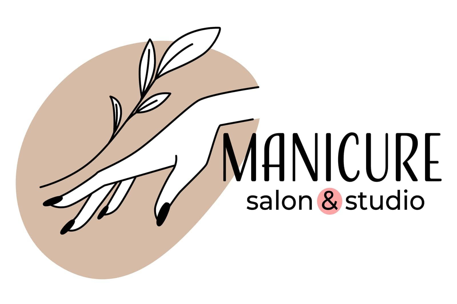 Professional nail care and treatment in manicure and pedicure salon. Beauty studio with procedures and healthy and beautiful fingernails. Elegant female hand with floral branch, vector in flat