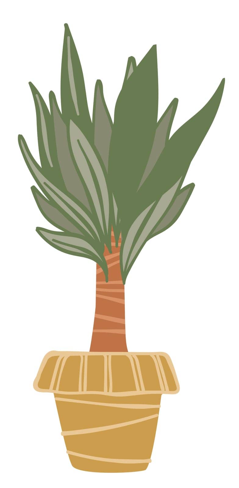Decoration for home or office, isolated decor in pot. Potted plant tree for interior design. Growth or succulents and botany in house. Botanic biodiversity and ecology life. Vector in flat style