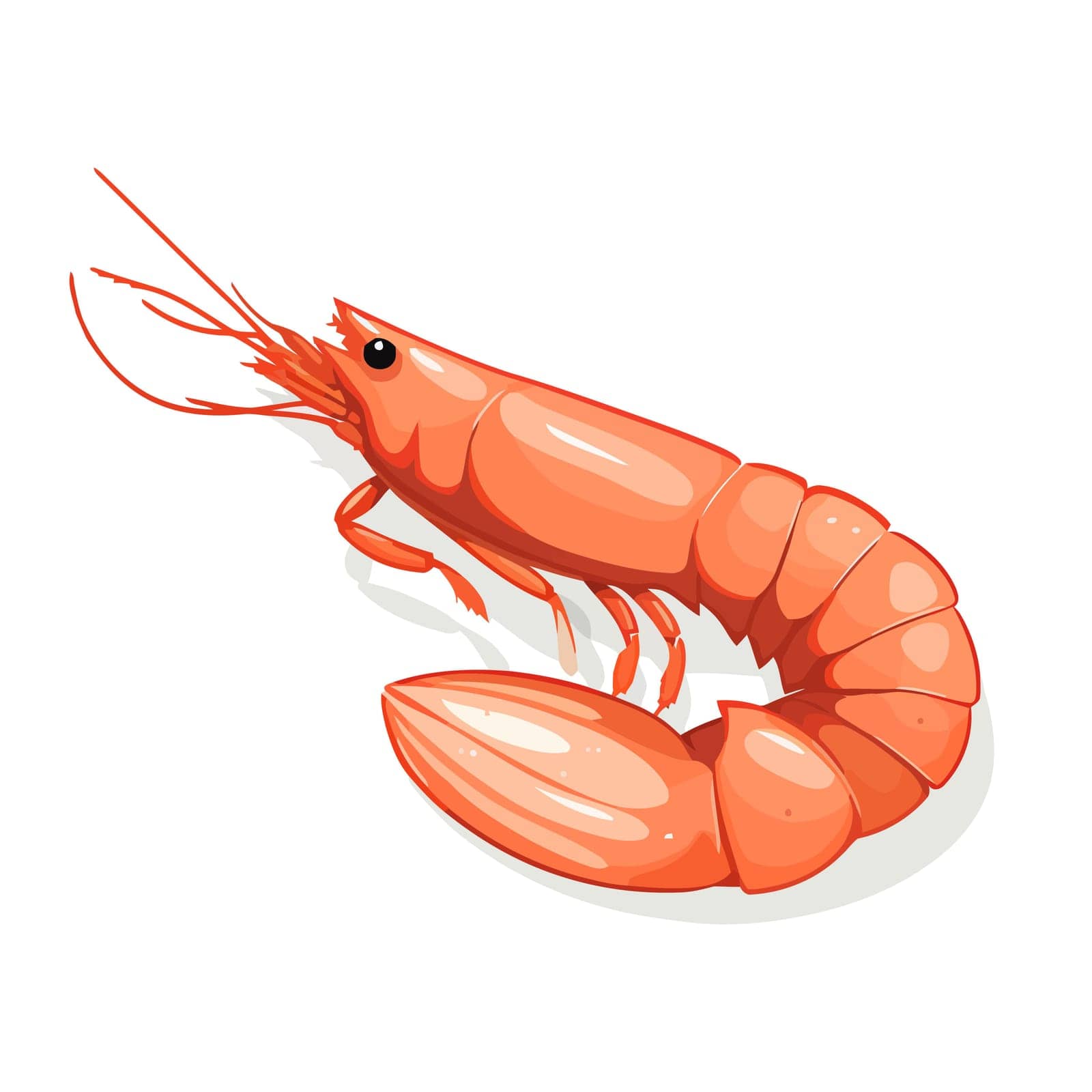 Shrimp image isolated. Shrimp icon. Cute red prawn in flat design. by Chekman