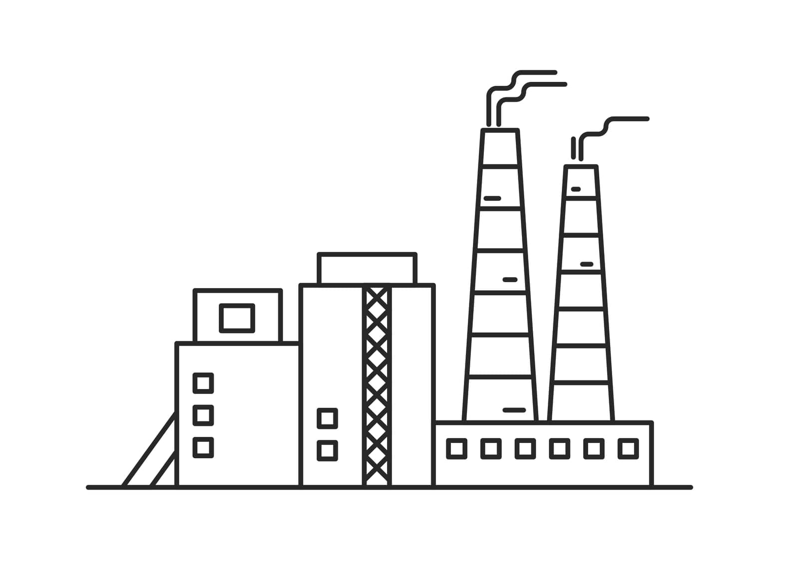 Industrial power plant architecture. Factory production building vector outline illustration