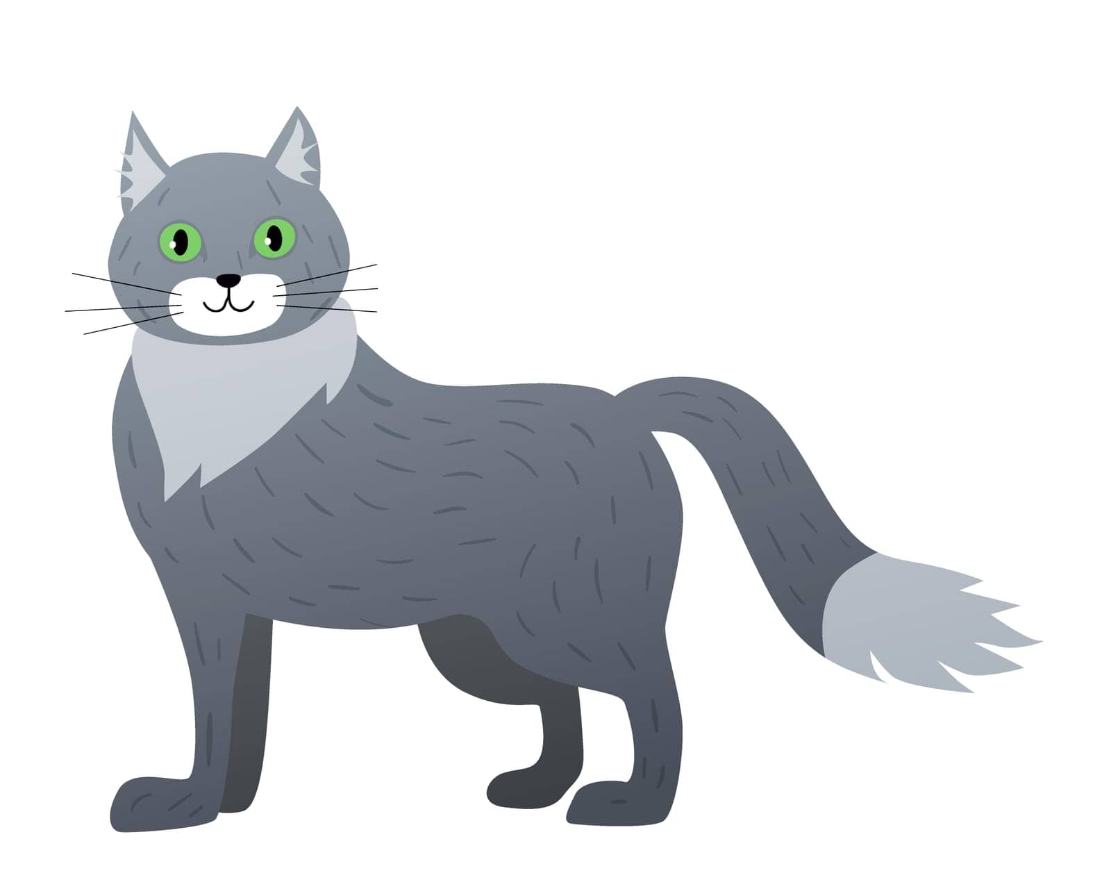 Adorable domestic cat. Fluffy feline pet, house friendly animal vector cartoon illustration