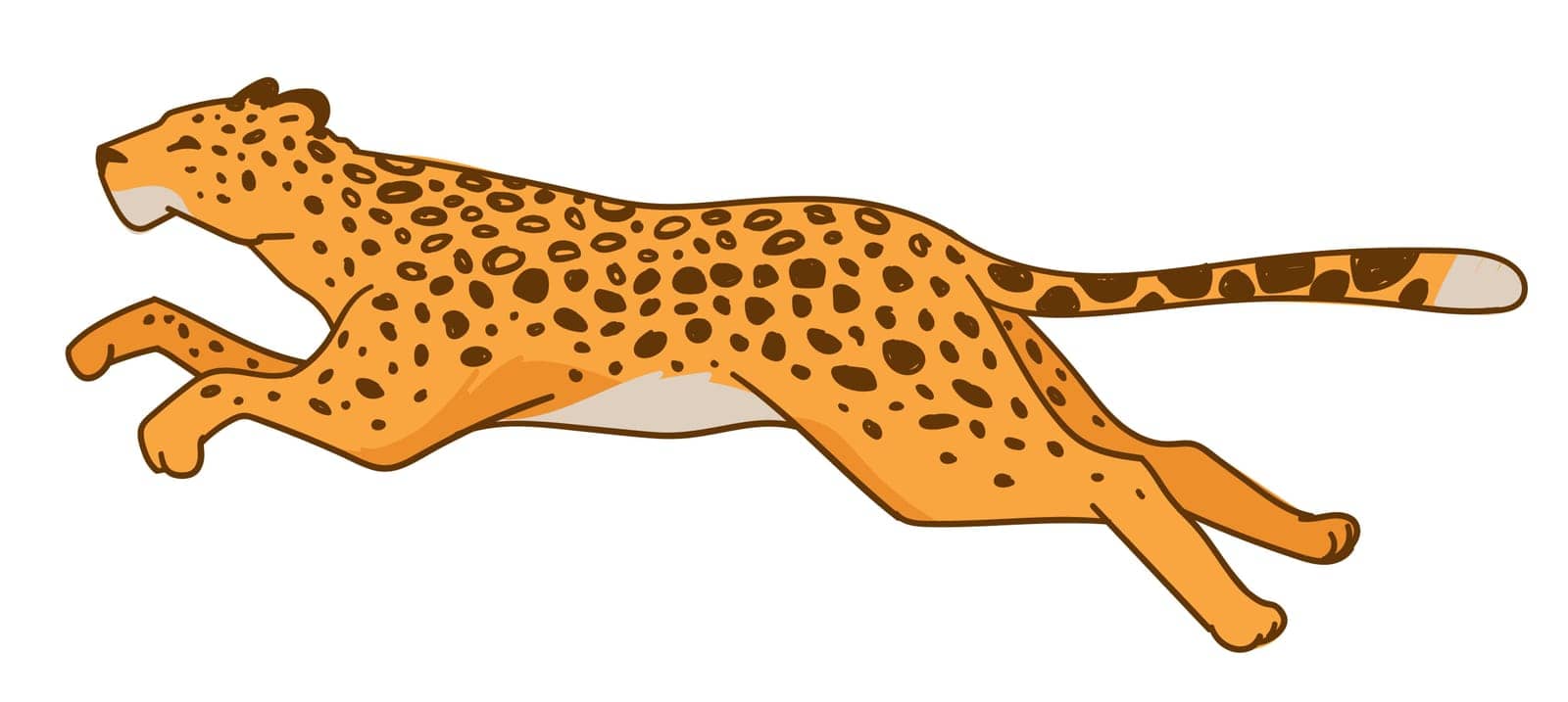 Wild animal running, isolated leopard or cheetah in motion. Exotic big cat with spots on fur, carnivore mammal hunting. Jaguar character moving body, predator and wilderness. Vector in flat style
