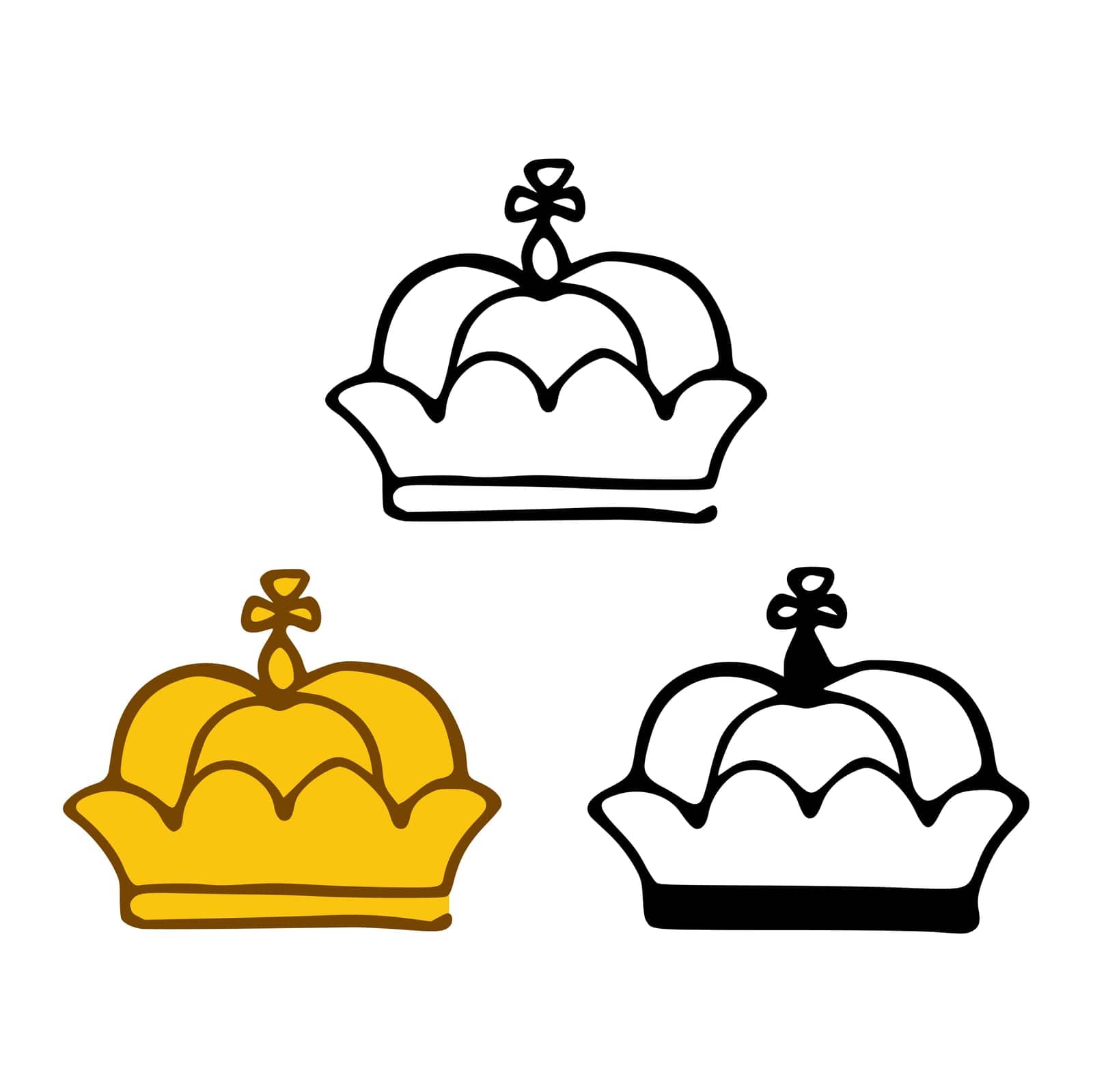Monarch crown icon set in doodles styles isolated on white background. Royal or queen sign, authority symbol by vsever