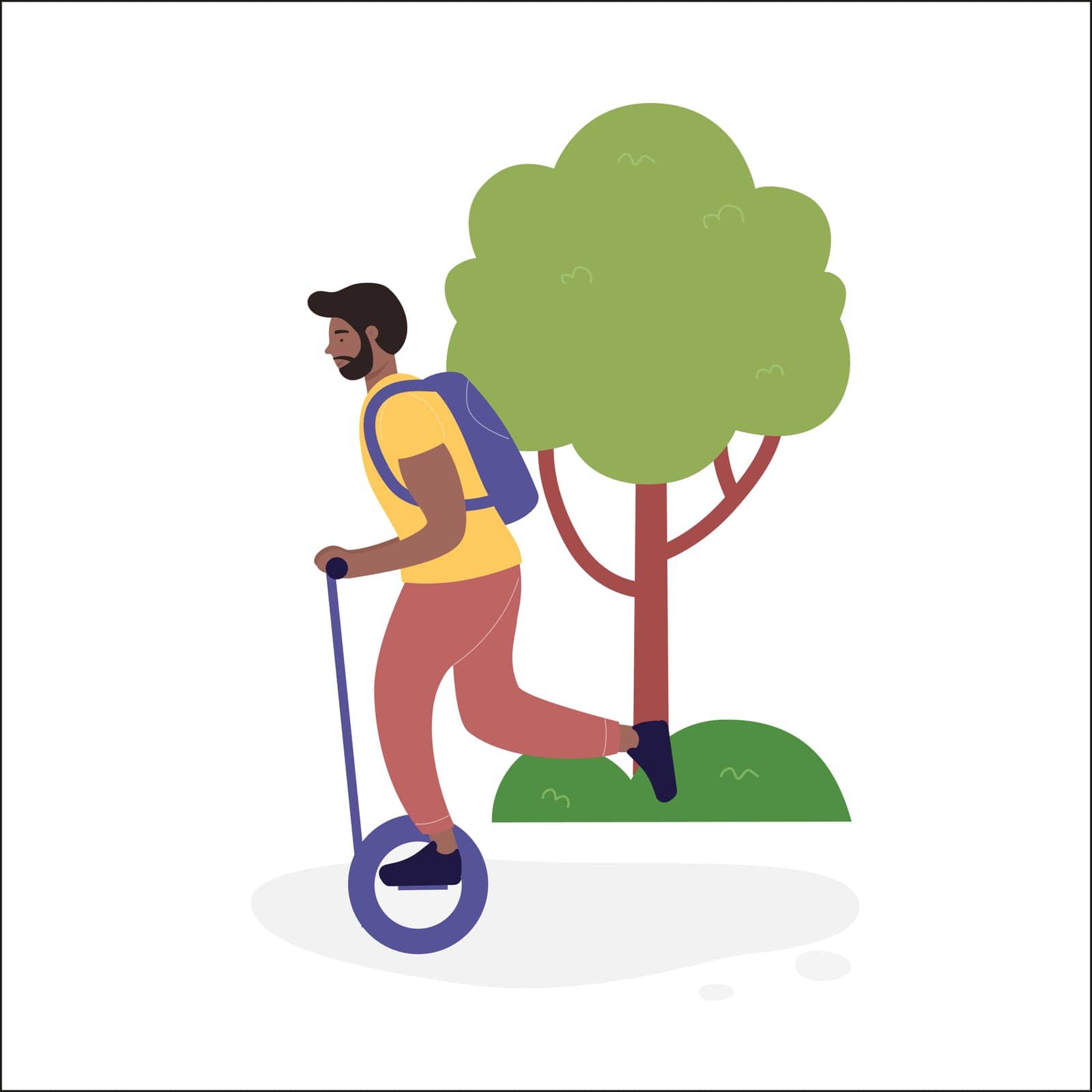 Boy riding self balancing scooter with handle armrests. Innovative smart personal gadget transportation flat vector illustration