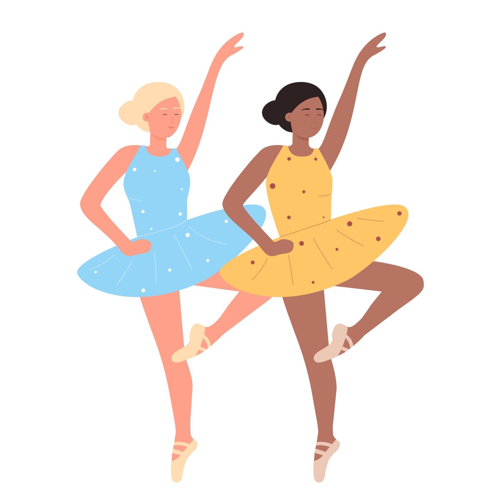 Ballet female students of artistic classical dance. Ballerina doing graceful performing movements flat vector illustration