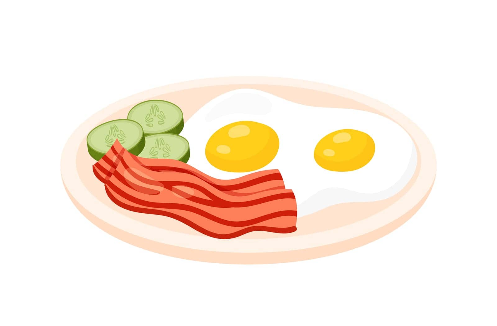 Breakfast plate meal. Fried eggs with bacon, morning dish menu isolated illustration