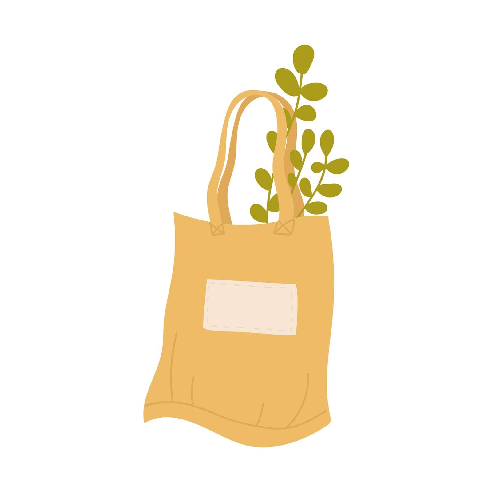 Reusable organic bag. Cotton natural products, zero waste shopping vector illustration