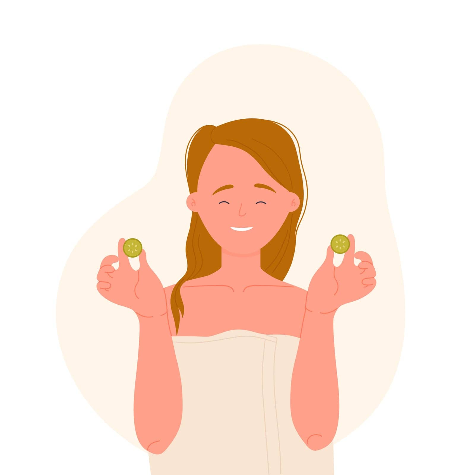 Happy girl face skin routine. Beauty care treatments, refreshing face mask vector illustration