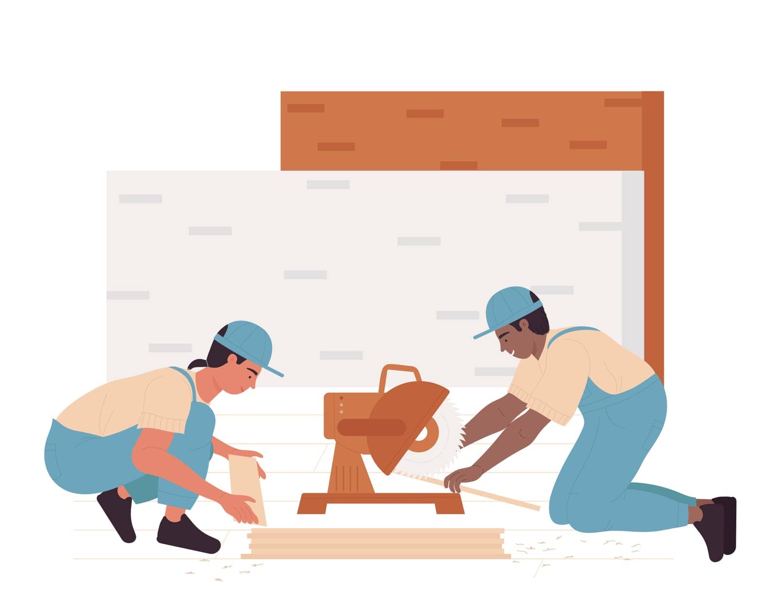 Construction repairing workers. Home renovation workman, building repair service vector illustration