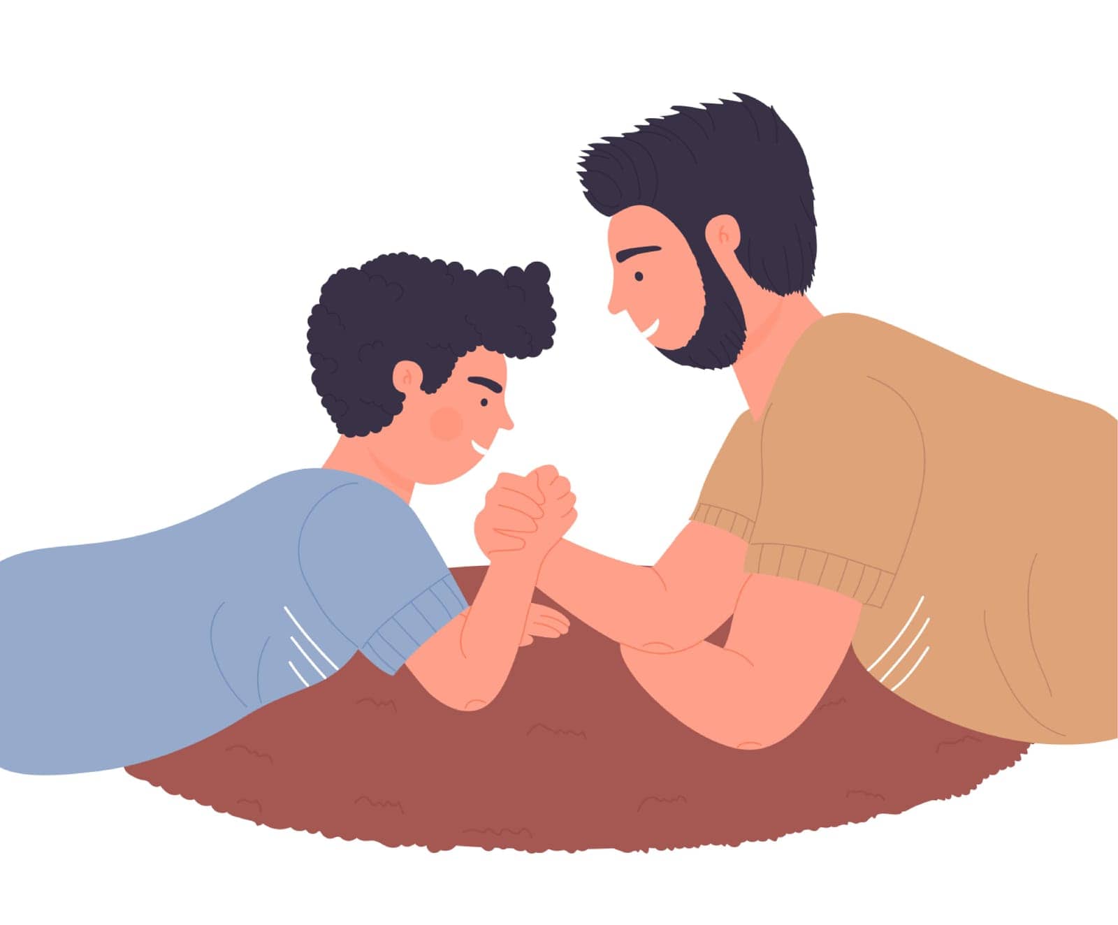 Father playing with his son. Arm wrestling with daddy vector illustration