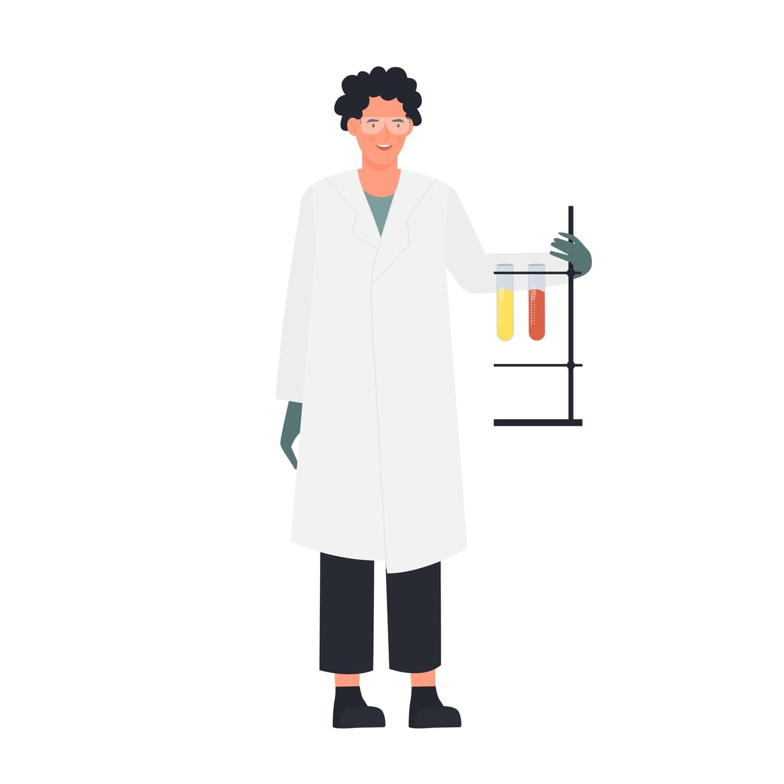 Scientist with laboratory equipment. Researcher lab experiment vector illustration