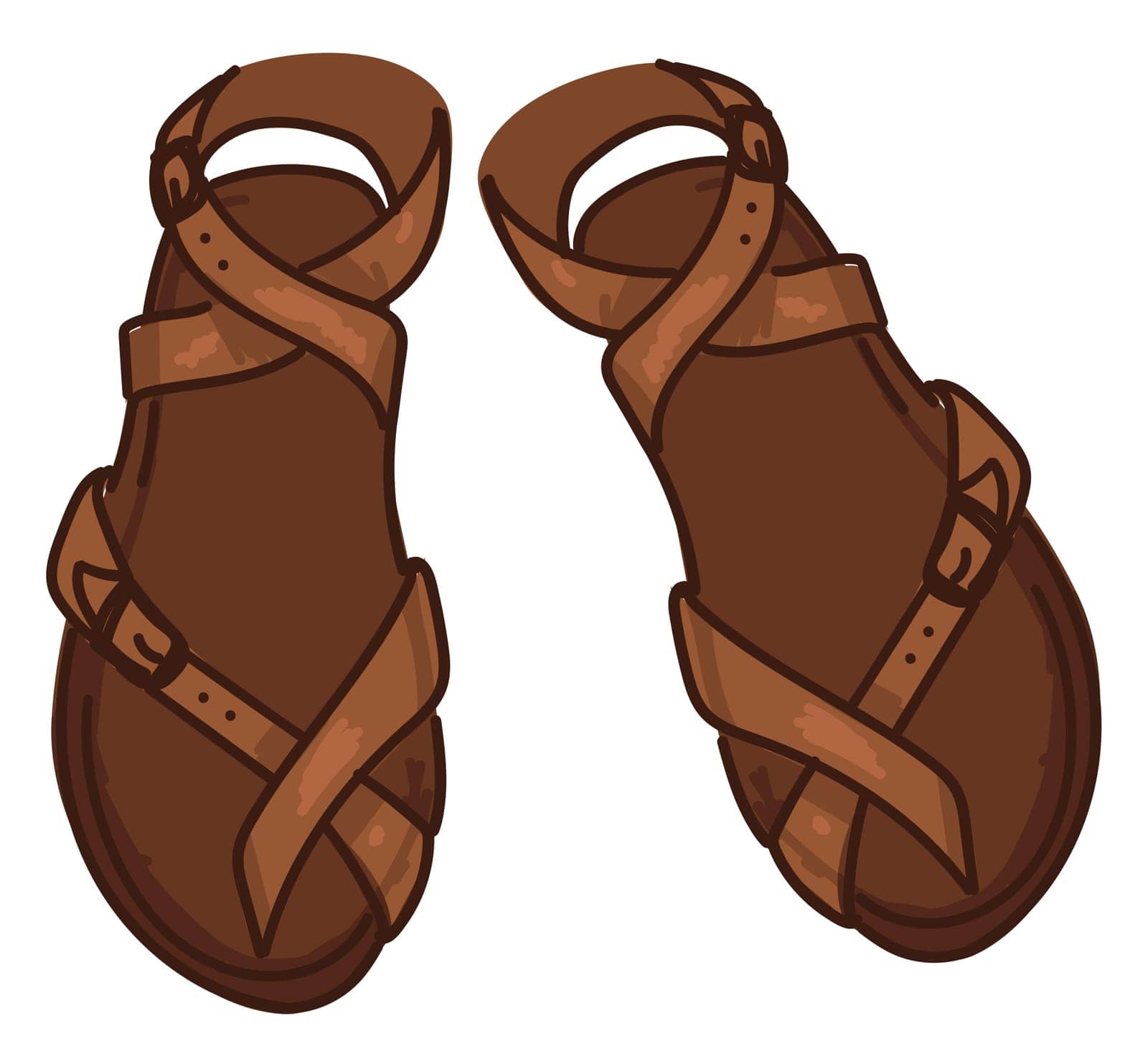 Leather footwear for men or women, isolated pair of shoes, boho clothes. Bohemian or shabby chic clothing, natural materials and simple design of accessories. Sandal for summer. Vector in flat style