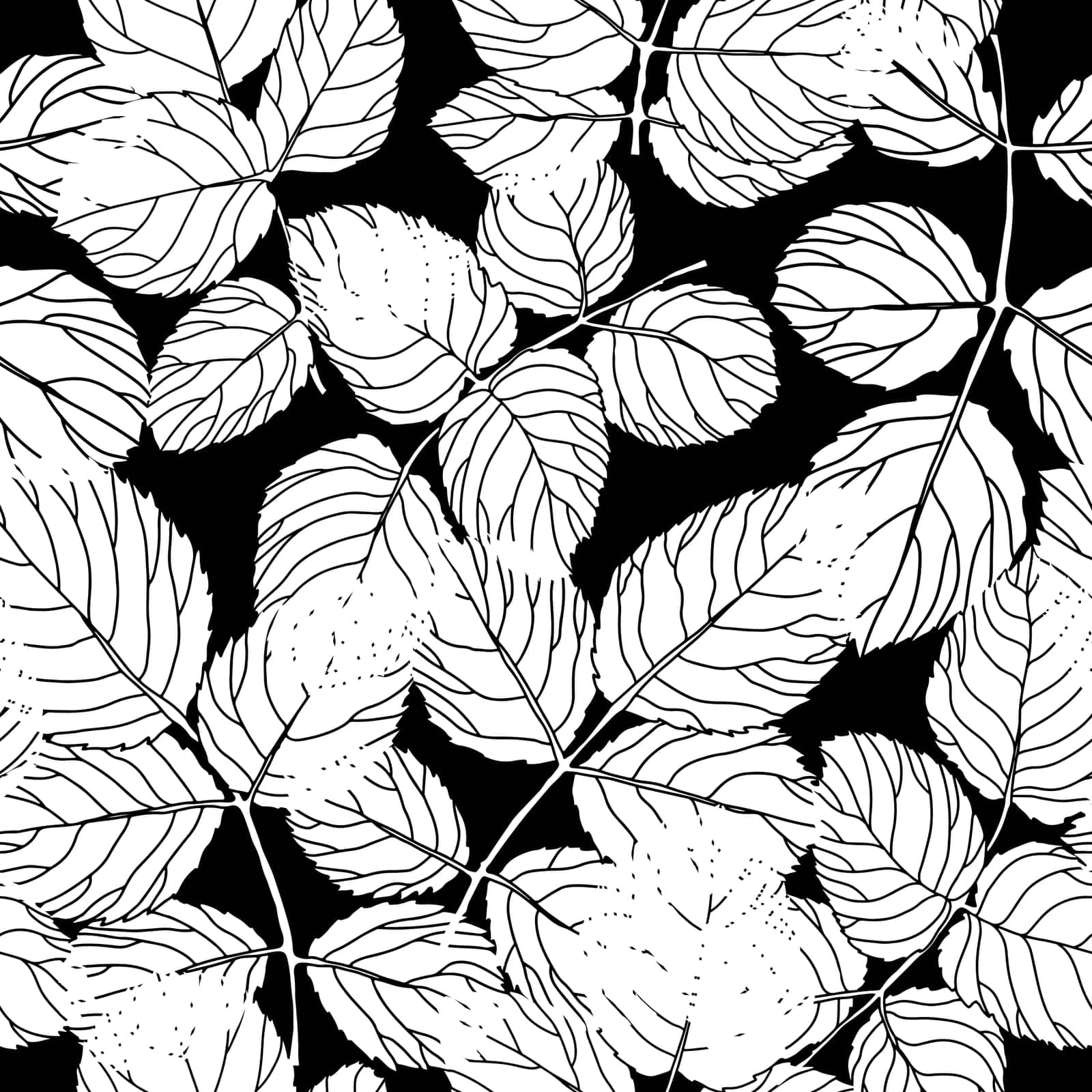 Branches and twigs with foliage and leaves, seamless pattern colorless or monochrome sketch. Summer and spring print or background for wrapping or wallpaper. Vector in flat style illustration
