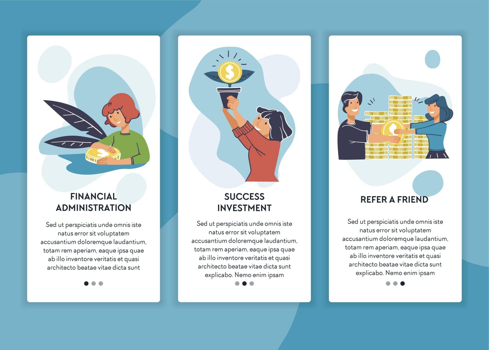 Financial administration and success at investing, refer a friend. Saving money and bringing new clients, getting bonuses. Story or post in social media, rectangular formats. Vector in flat style