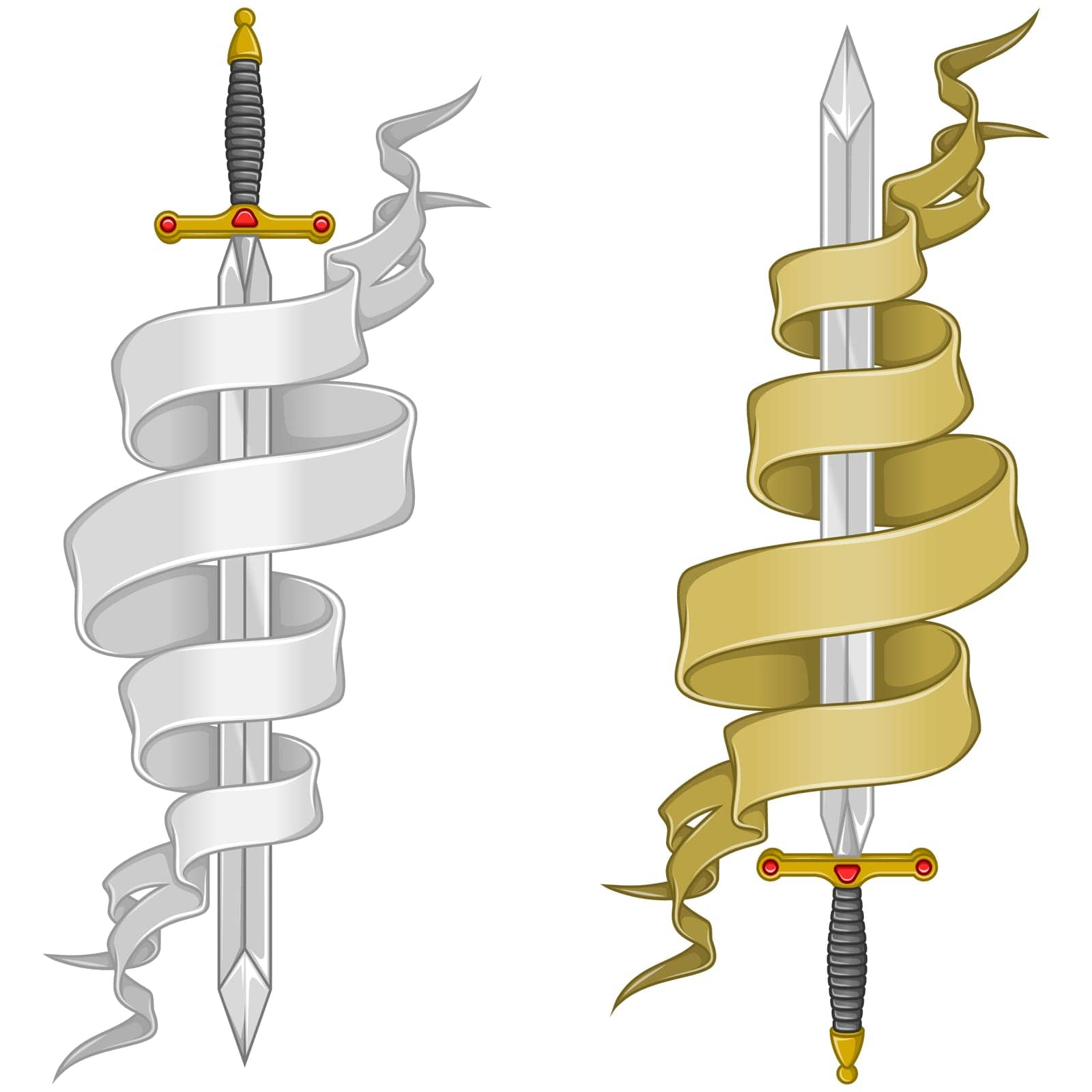 European medieval sword vector design,Ancient sword surrounded by heraldic ribbon