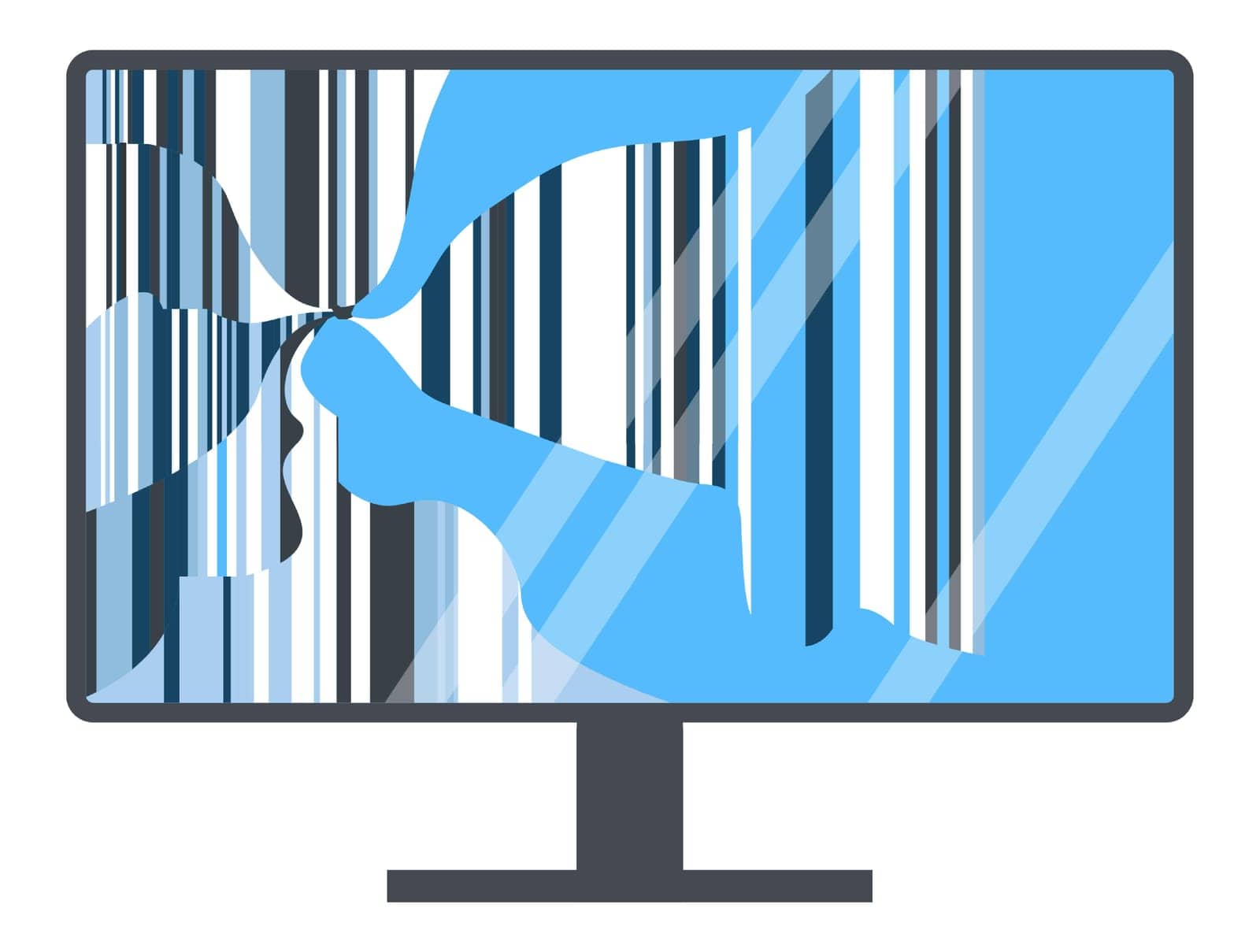 Damaged or broken screen of computer or TV set, isolated icon of device gadgets with crashed pixels and display. Malfunctioning electronics and parts, shattered and cracked glass. Vector in flat style