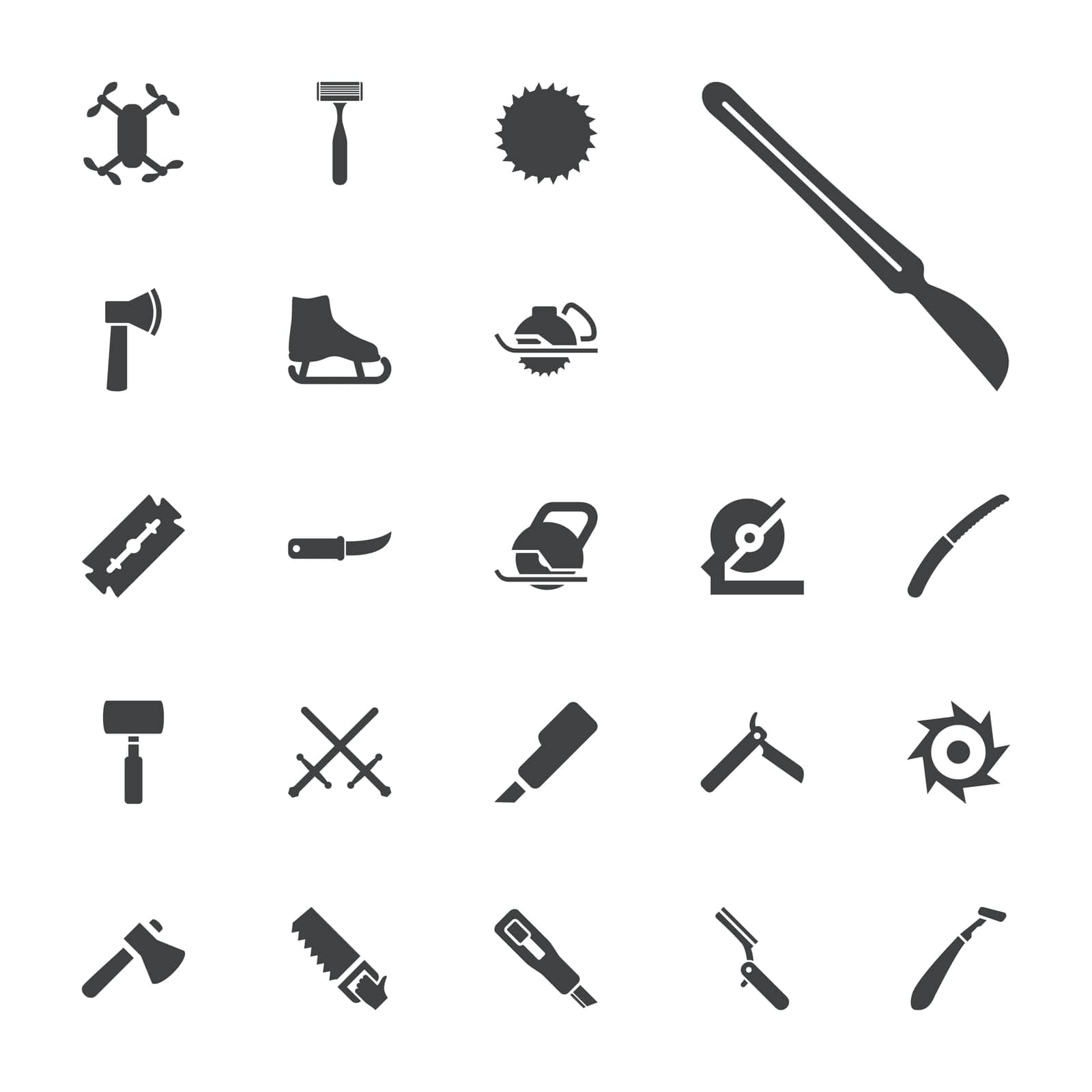 symbol,steel,cut,gardening,icon,sign,isolated,cutter,ice,blade,axe,white,flat,design,scalpel,vector,axle,graphic,element,bllade,set,propeller,electric,saw,equipment,circular,handle,tool,sharp,sword,with,knife,background,razor,illustration,skate,object,care by ogqcorp