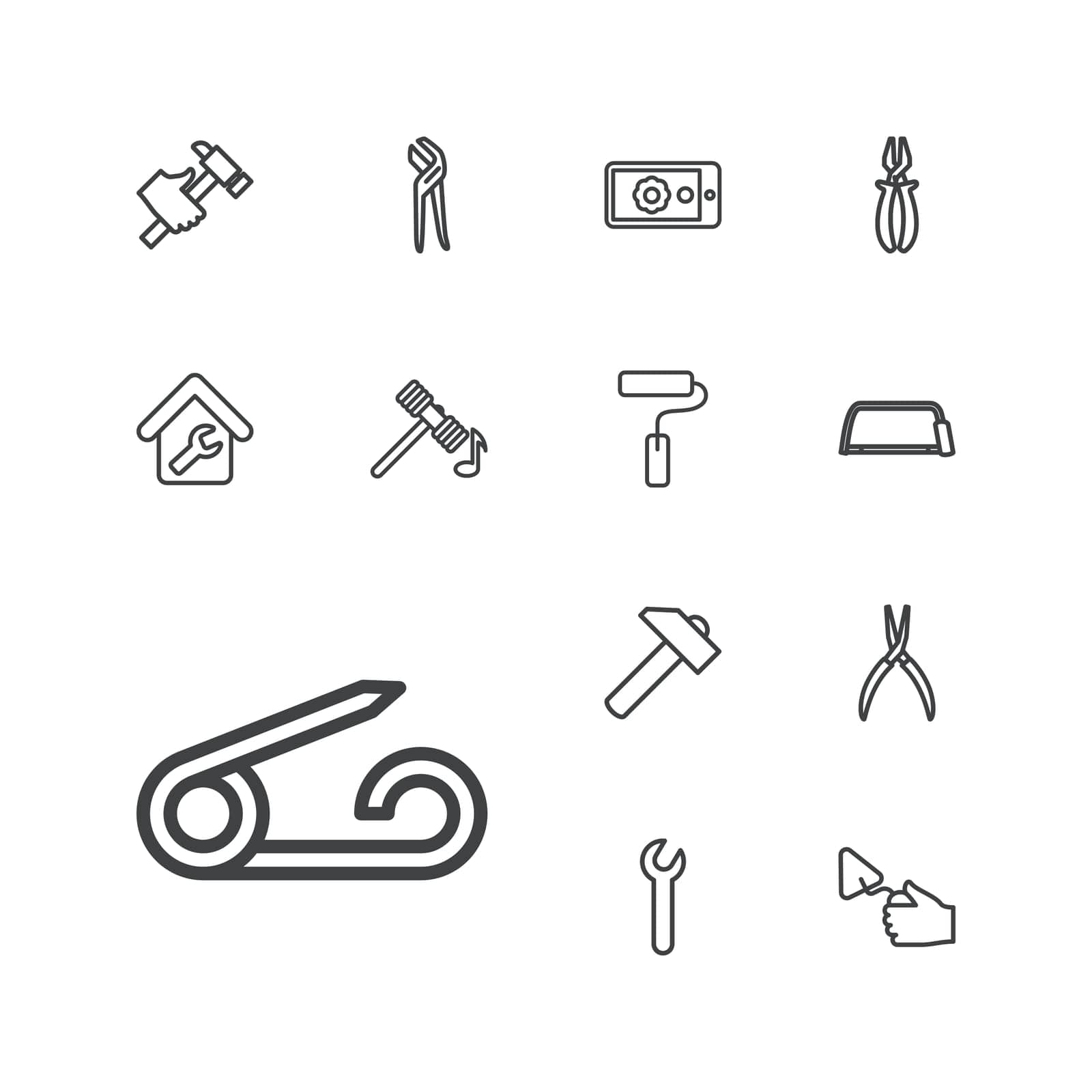 symbol,repair,hummer,hammer,concept,icon,sign,isolated,paint,instrument,industry,pin,white,fix,web,flat,design,pliers,construction,vector,hacksaw,graphic,hand,element,hardware,on,trowel,set,work,display,metal,equipment,tool,home,wrench,background,service,silhouette,illustration,roller,object,gear