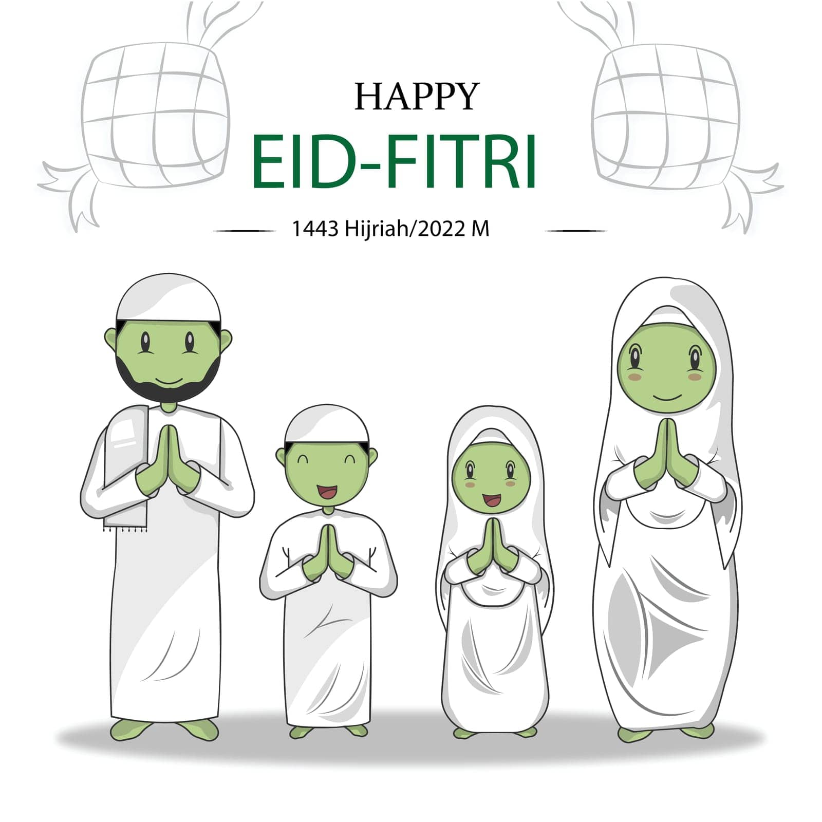 eid,muslim,islamic,cartoon,happy,father,concept,greeting,al,fitr,religion,mother,celebration,son,mubarak,flat,illustration,family,ramadhan,daughter,card