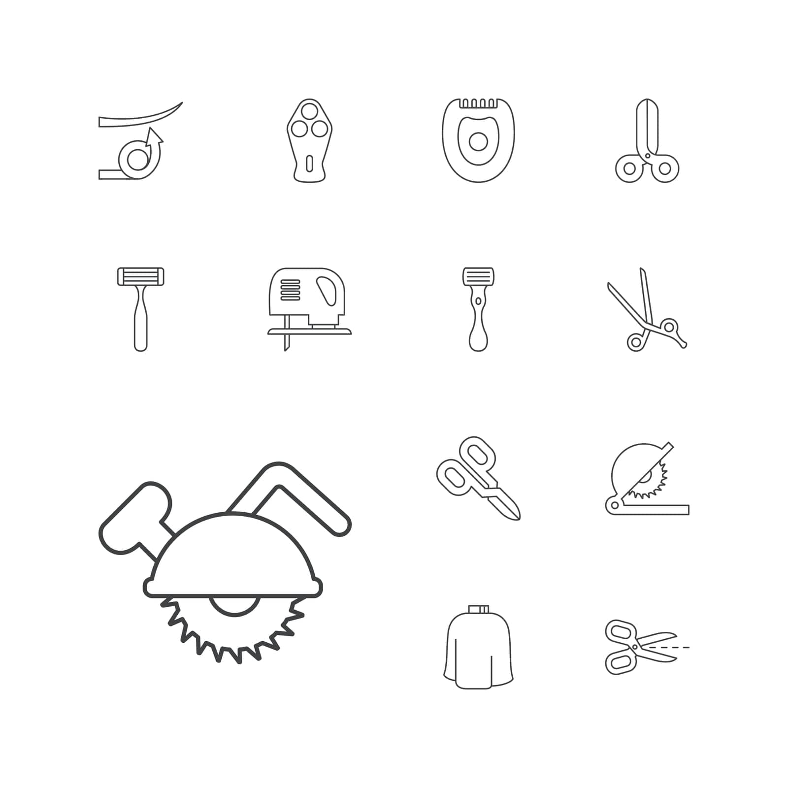 symbol,steel,cut,beauty,icon,sign,isolated,cutter,blade,hair,hairdresser,flat,design,peignoir,vector,barber,element,set,shape,electric,black,saw,circular,tool,sharp,scissors,straight,background,style,razor,illustration,manicure,object,care by ogqcorp