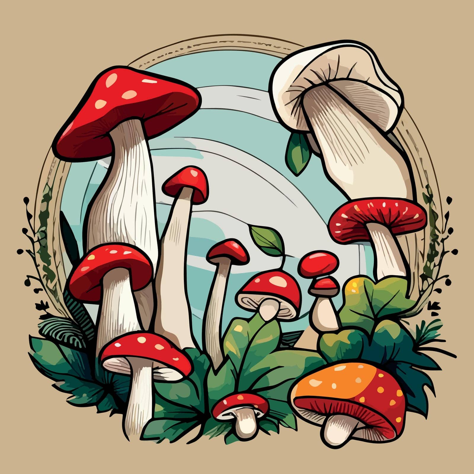 Mushrooms, autumn forest patern. vector illustration Wildlife, for Print, textiles, by EkaterinaPereslavtseva