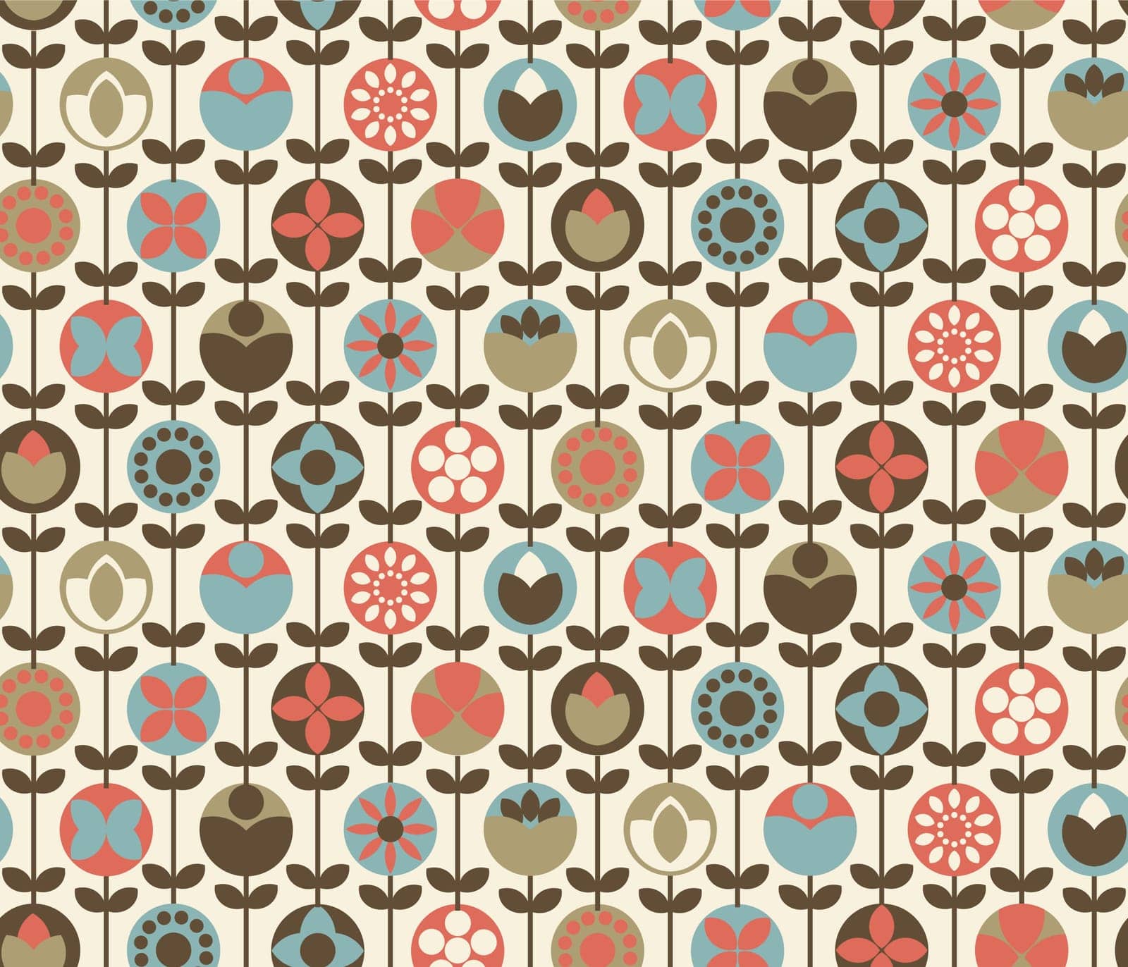 Flowers in blossom, bouquets and branches with leaves. Fabric and texture, botany and floral decoration. Vintage or retro. Seamless pattern, background or print wallpaper. Vector in flat style