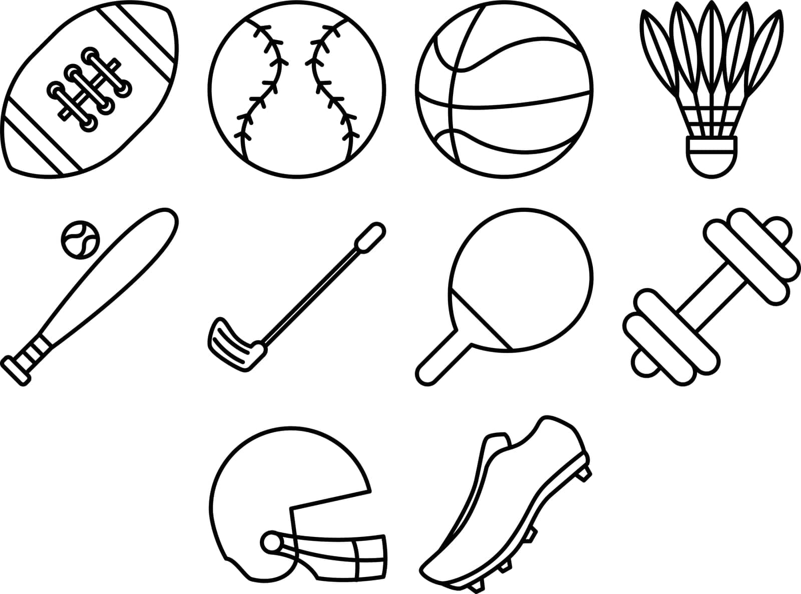 set,cartoon,american,football,rugby,icon,badminton,simple,collection,tennis,weightlifting,golf,basketball,flat,design,logo,baseball,vector,illustration,table,sport by ogqcorp