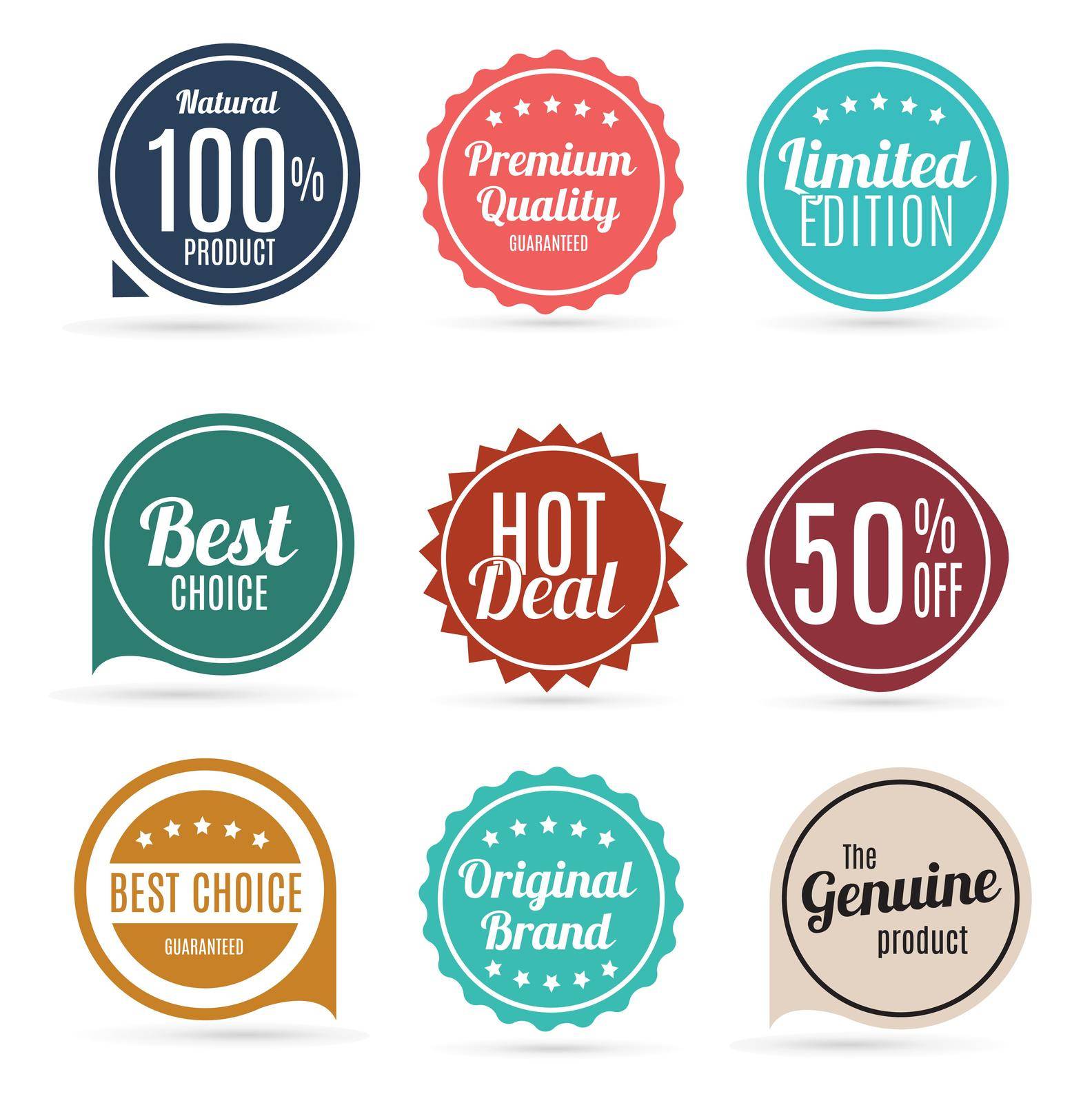 Sale and Product Quality Label Set  in Retro Colors Vector Illustration EPS10