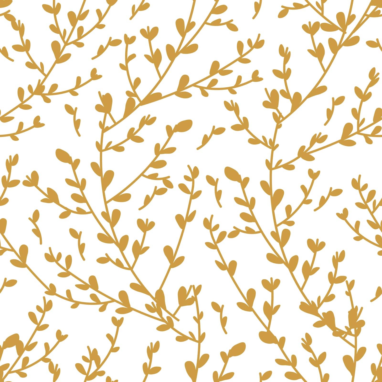 Autumn branches and twigs, yellow golden flora and foliage of forest, woods or park, garden or orchid. Seasonal background or print, wallpaper or textile seamless pattern. Vector in flat style