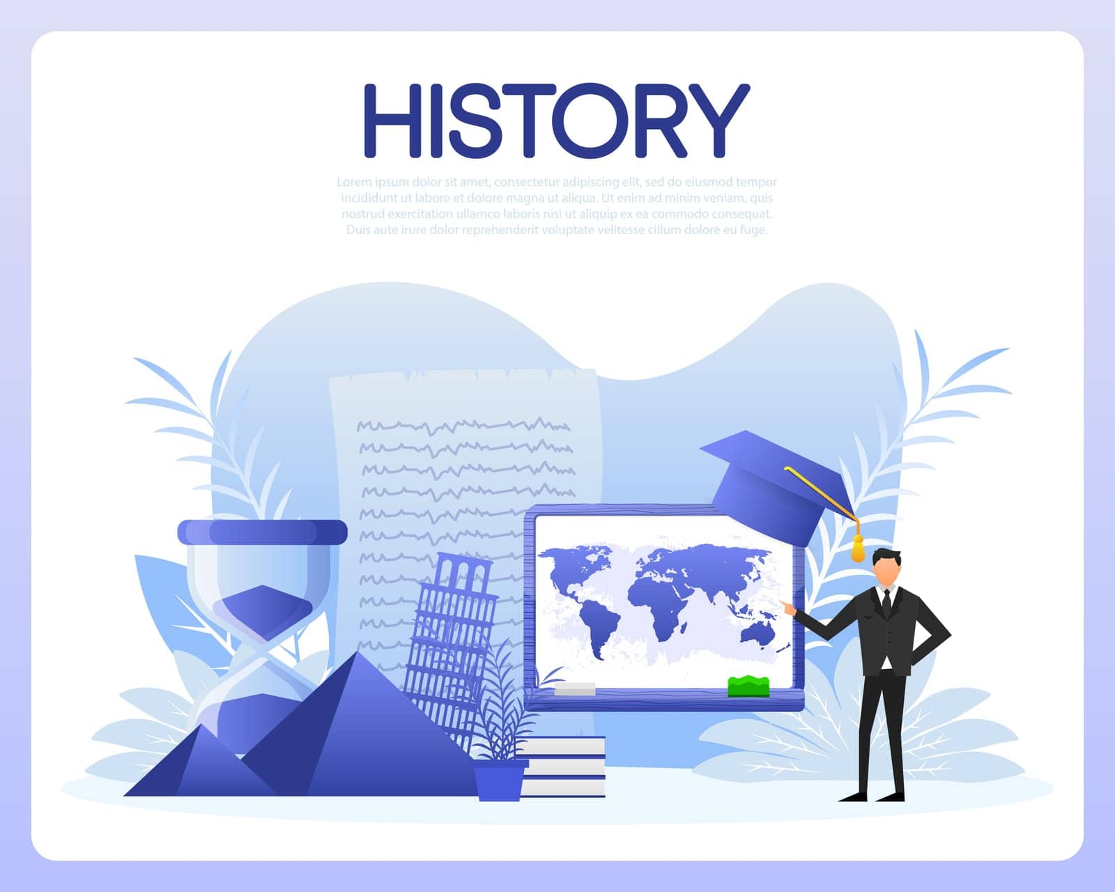 History lesson. History school subject. Vector illustration