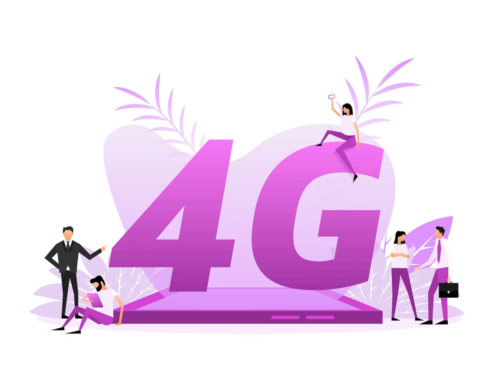 4G Sim Card. 4G technology background. Flat style characters.