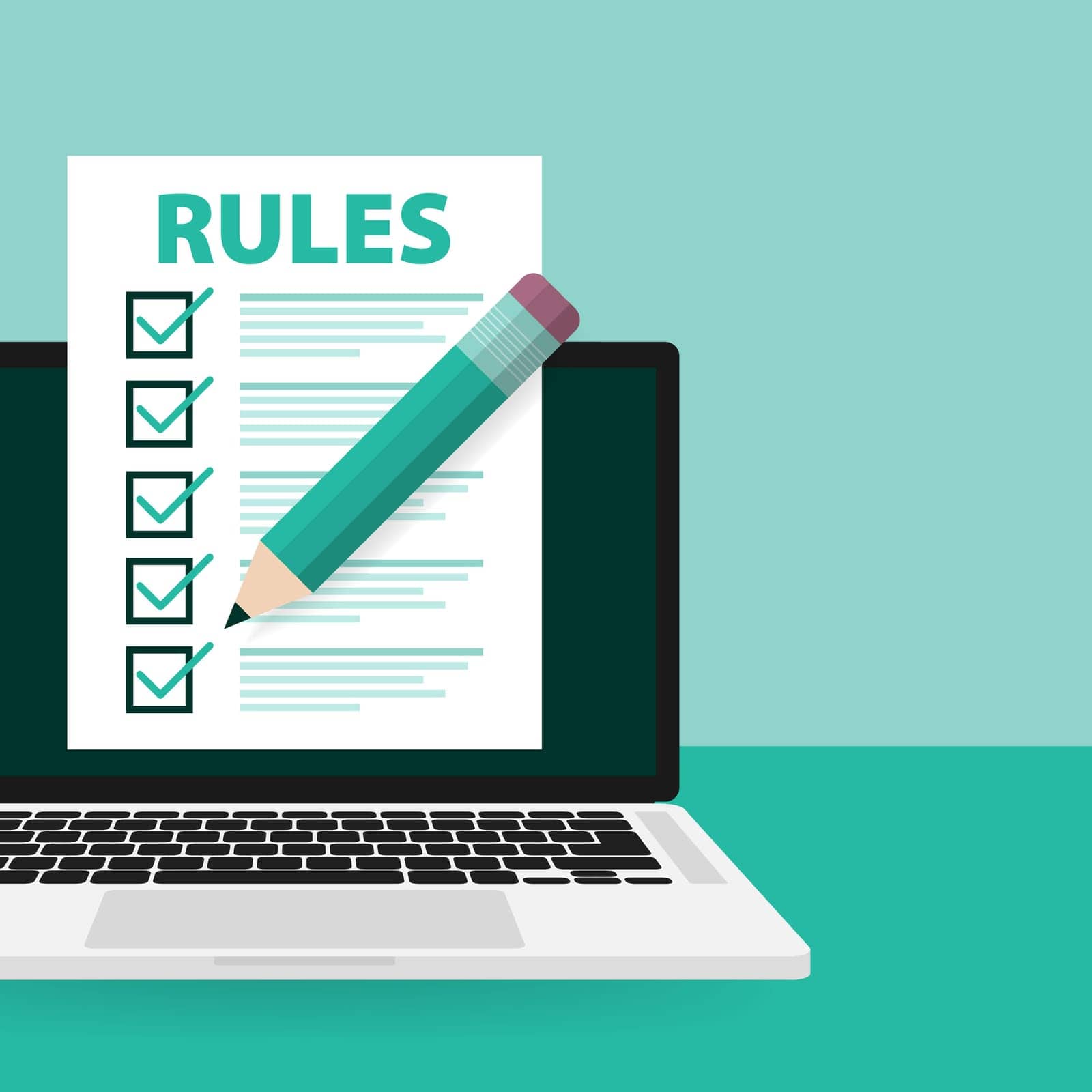 Rules, Checklist with requirements. Principles and strategy. Vector illustration
