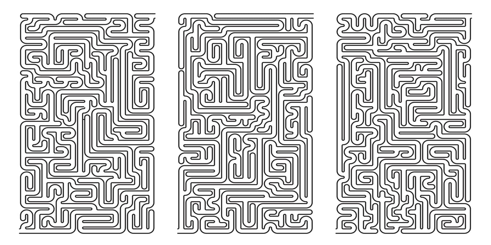 Set vector mazes isolated on white background. Education logic game labyrinth for kids. With the solution.