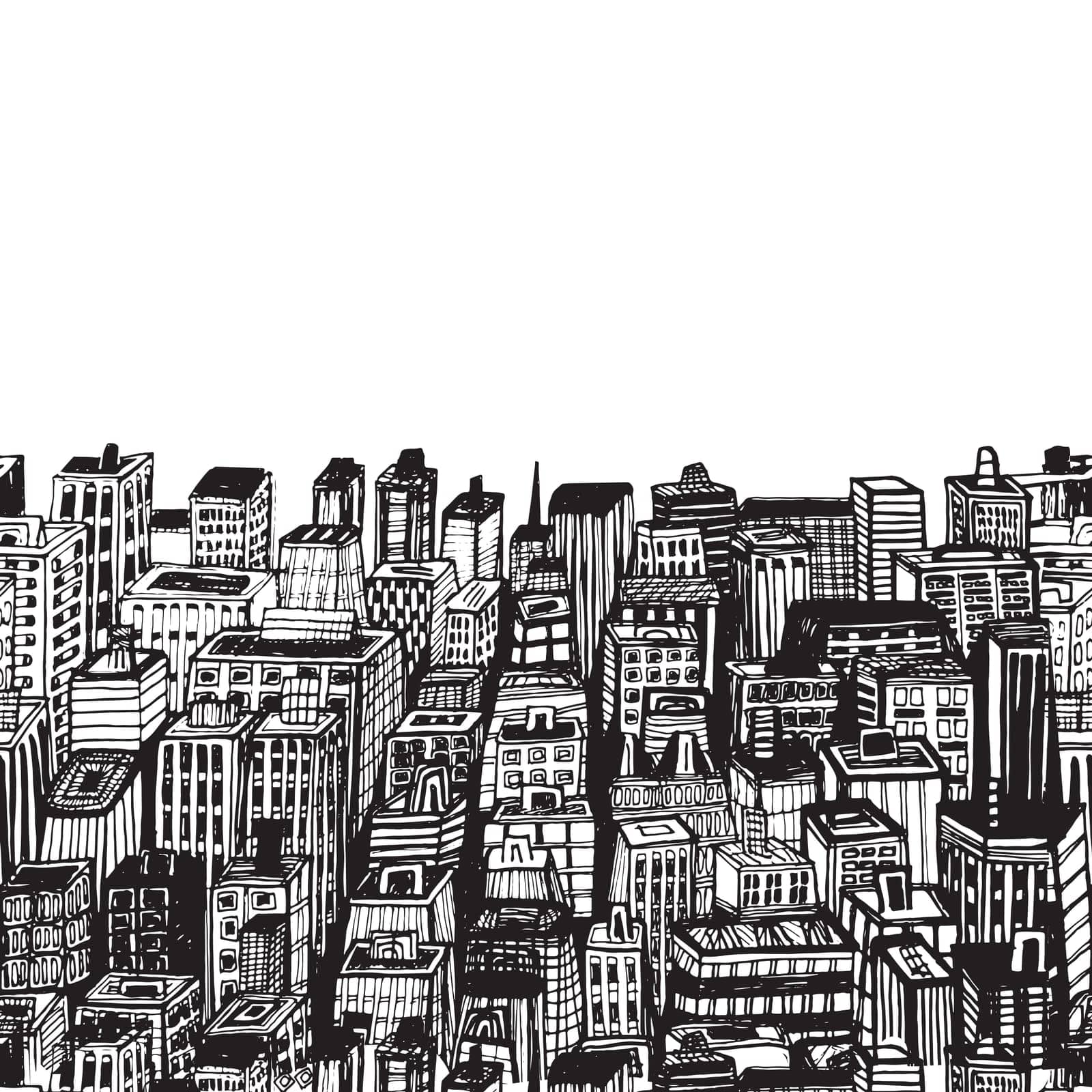 Horizontal banners of big city with skyscrapers. Hand drawn Vintage illustration with New York city NYC, cityscape with panoramic view of architecture, skyscrapers, megapolis, buildings, downtown.