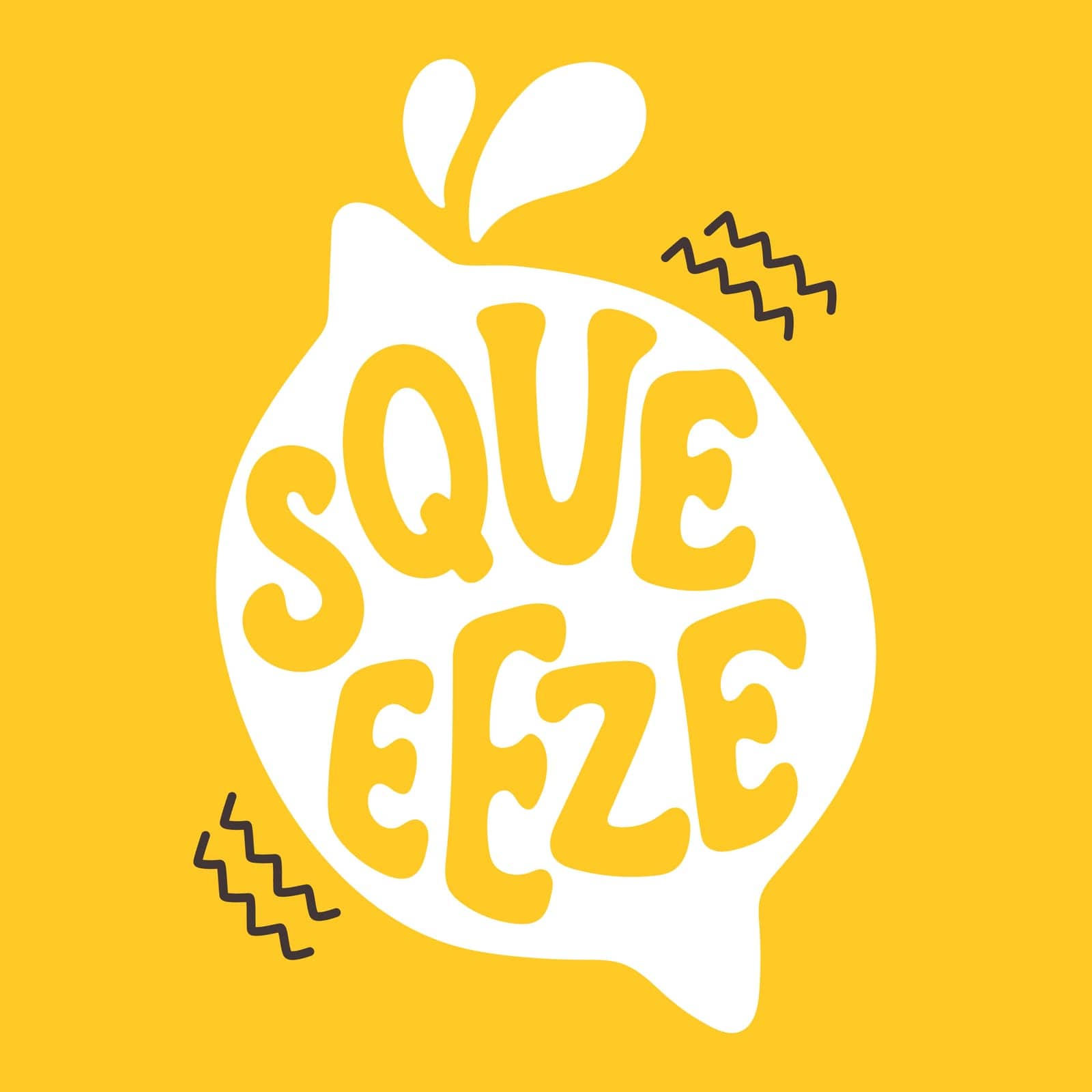 Lemonade lettering in lemon silhouette Squeeze on yellow background. Vector cute illustration by spirkaart