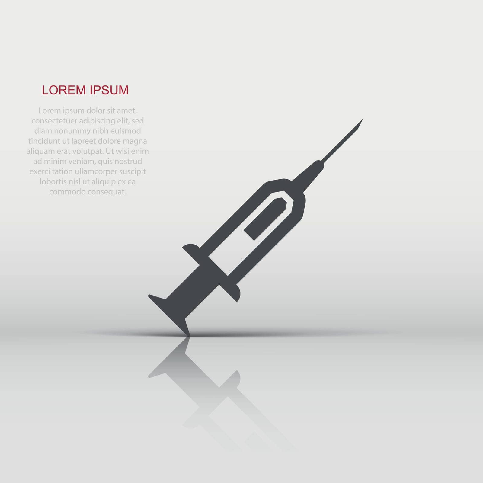 Syringe icon in flat style. Inject needle vector illustration on white isolated background. Drug dose business concept. by LysenkoA