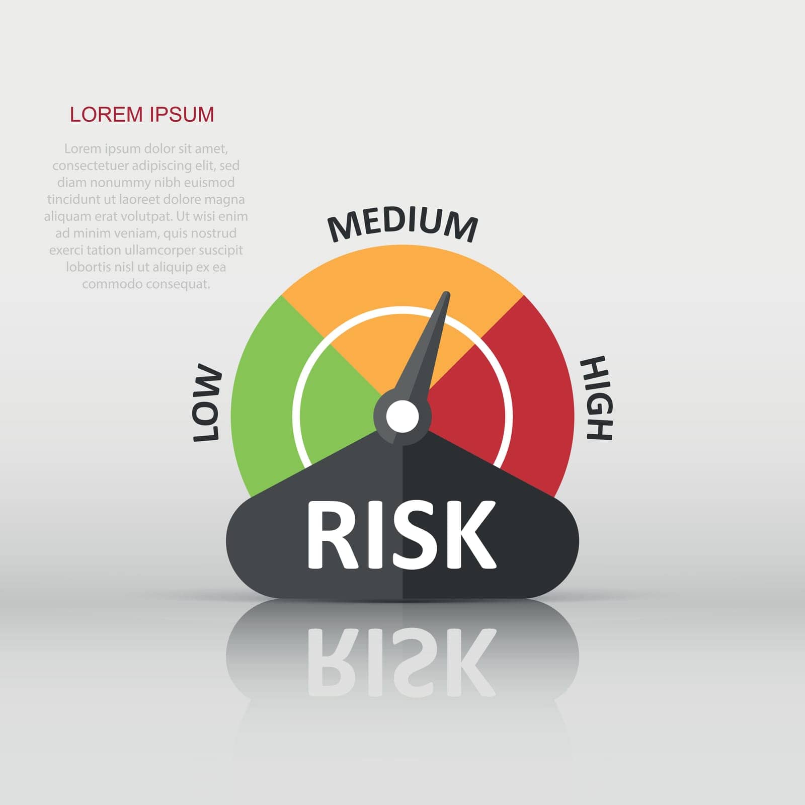 Risk meter icon in flat style. Rating indicator vector illustration on white isolated background. Fuel level sign business concept. by LysenkoA