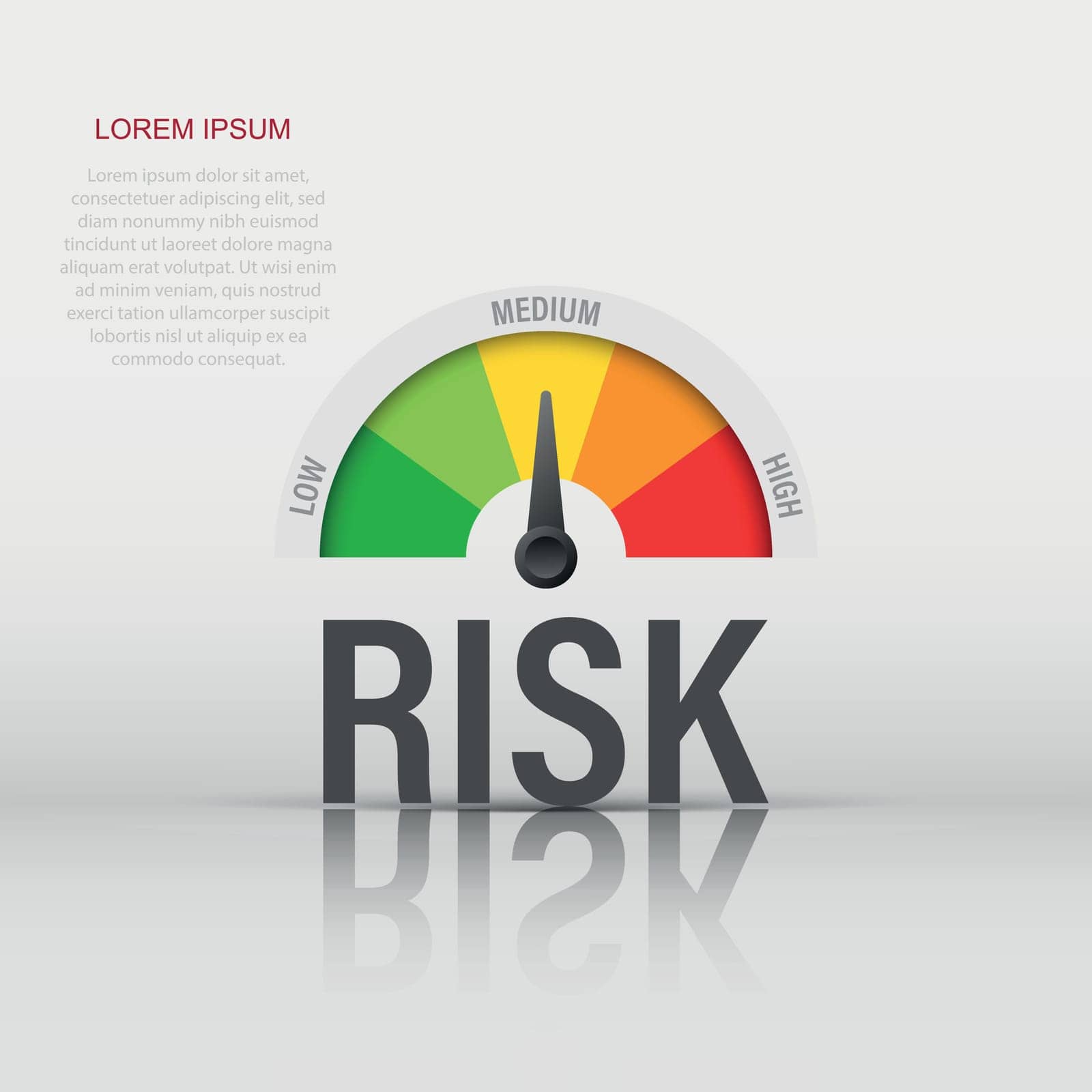 Risk meter icon in flat style. Rating indicator vector illustration on white isolated background. Fuel level sign business concept. by LysenkoA