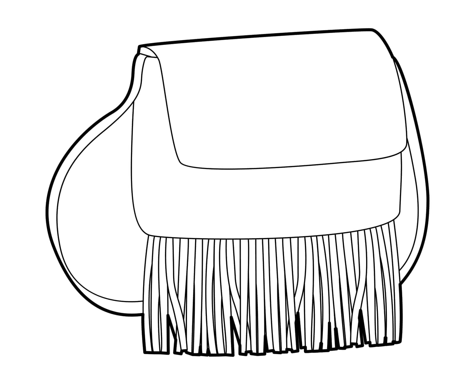 Medicine bag Saddle silhouette crossbody with tassels fringe. Fashion accessory technical illustration. Vector satchel by Vectoressa