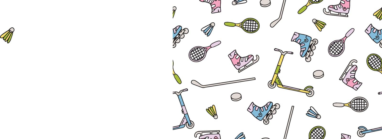 Seamless pattern with sports equipment isolated on white.Hand drawn colored sport equipment. Pattern on the theme of sport, healthy lifestyle. Background for use in design, packing, web site, fabric. Vector