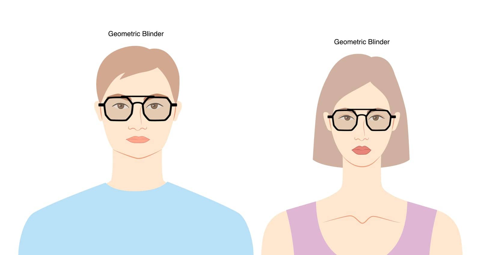 Geometric Blinder frame glasses on women and men flat character fashion accessory illustration. Sunglass silhouette by Vectoressa