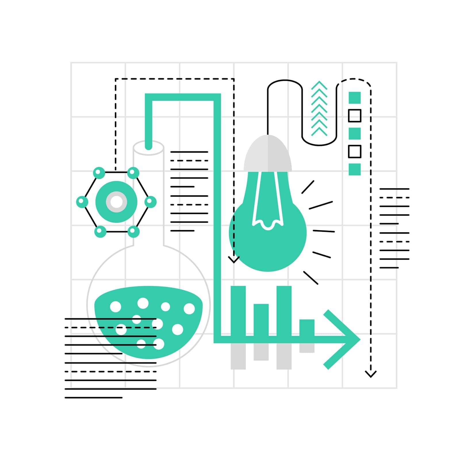 Business startup research. Idea analysis, project action plan graphic icon illustration