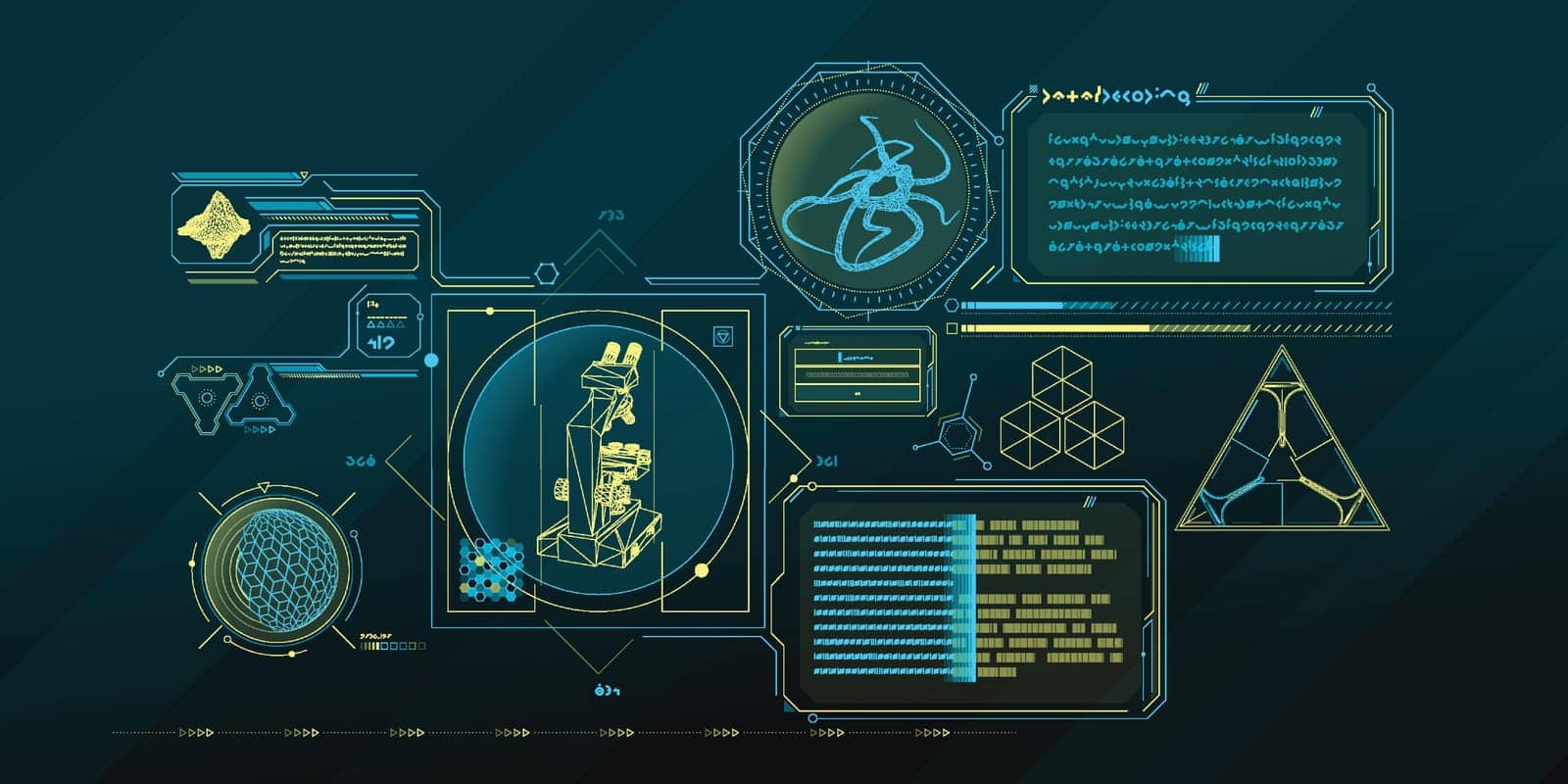 Sci-fi vector interface for scientific research visualization, data processing and communication.