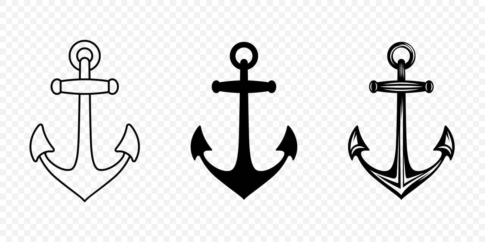Vector Anchors. Anchor Silhouette Icon Set. Black and White Anchor with Outline. Anchor Design Template Collection. Vector Illustration.